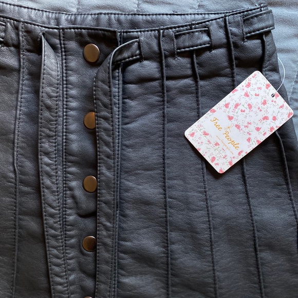 Free People Black Leather Button Down Skirt - Picture 1 of 5